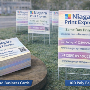 Business cards & poly bags signs